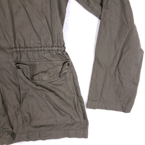 Iris Utility Jacket Hooded Cinched Waist M Olive Green Fall Layering Chore Coat - Picture 3 of 9
